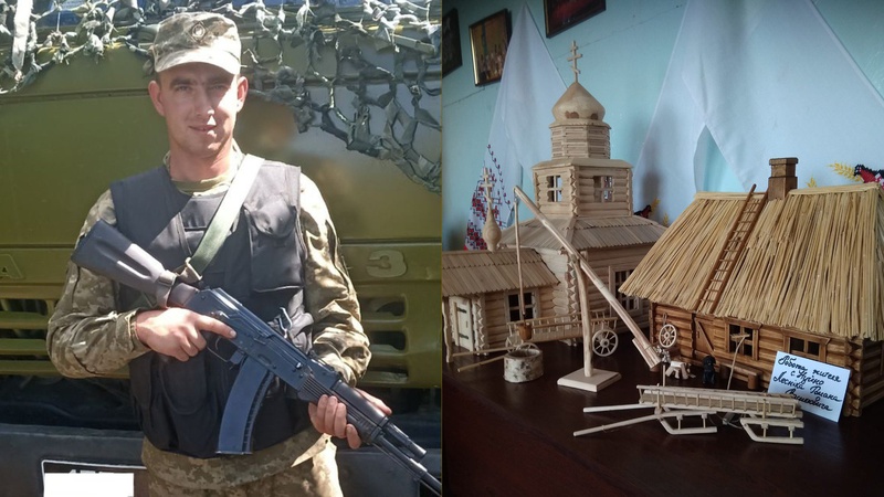 Боєць ЗСУ з Волині у мирний час виготовляв із дерева мініатюрні будівлі